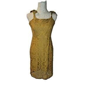 Medium‎ 4SI3NNA Yellow Cotton Poly Blend Knee Length Dress Adjustable Straps